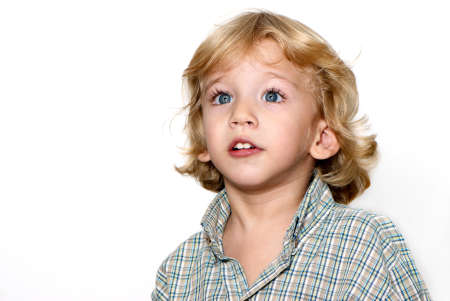 The boy with surprised face isolatedの写真素材