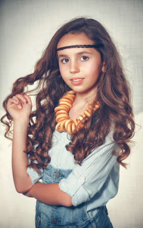 Close up portrait of the rural beautiful girlの写真素材