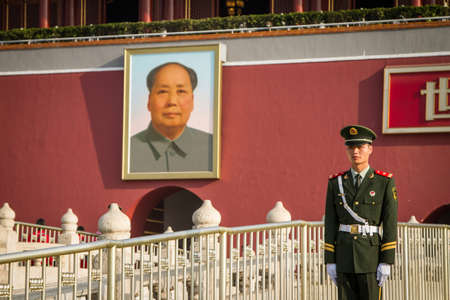 Beijing, China, 04.05.2016, main entrance to the Forbidden City, the soldiers on dutyのeditorial素材