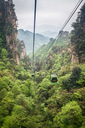 China, Hunan, Zhangjiajie National Park (Park of Avatar), karst pillars, cable car