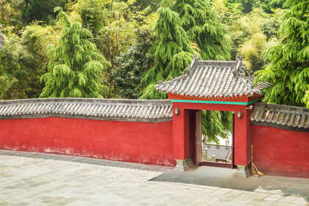 China, Hubei Province, the monastery Wudang, red wallの写真素材