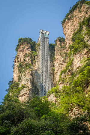 China, Hunan, Zhangjiajie National Park (Park of Avatar), karst pillars, Bailong Liftの写真素材