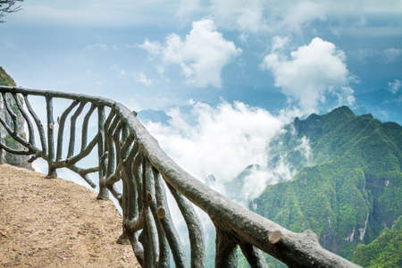 China, Hunan, Mount Tianmen Shan, the path along the cliffの写真素材