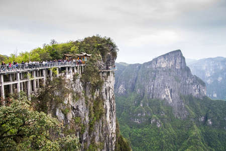 China, the Hunan province, Mount Tianmen Shan, a glass walkway or trail of terror over a cliffのeditorial素材
