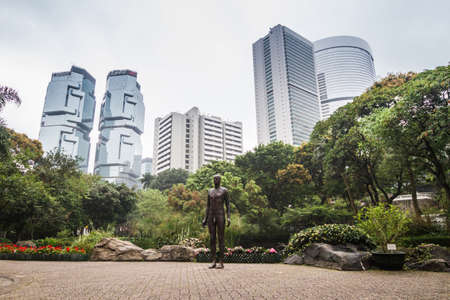 Hong Kong, Central District, the park and a statueのeditorial素材