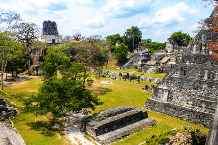 Tikal National Park on Unesco World Heritage. The Grand Plaza with Temple II (Temple of the Masks)のeditorial素材