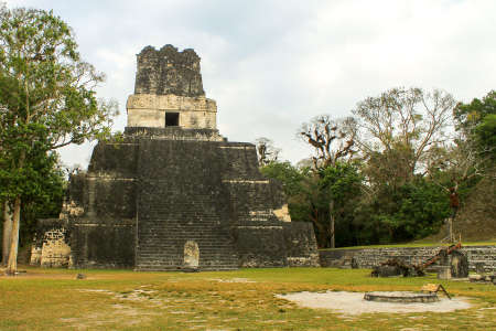 Tikal National Park on Unesco World Heritage. The Grand Plaza with Temple II (Temple of the Masks)のeditorial素材