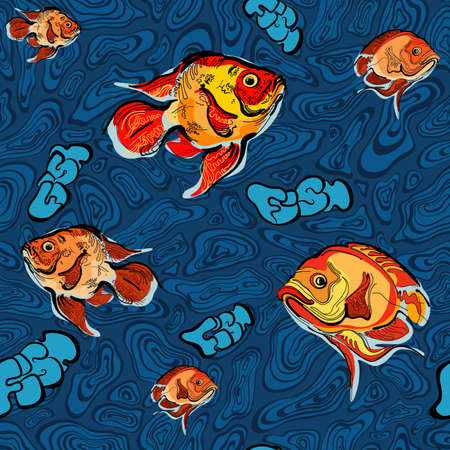 Colorful illustration of fish seamless patternのイラスト素材