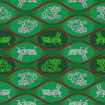 seamless pattern of grasshopper and frogのイラスト素材