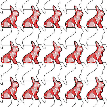 A colorful illustration of polygonal rabbit.  seamless patternのイラスト素材