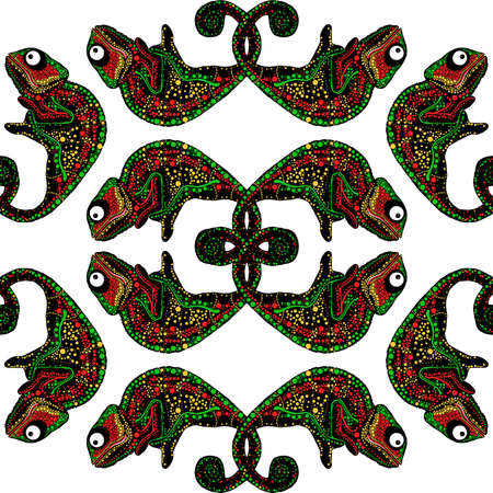 Colorful illustration of chameleon. seamless patternのイラスト素材