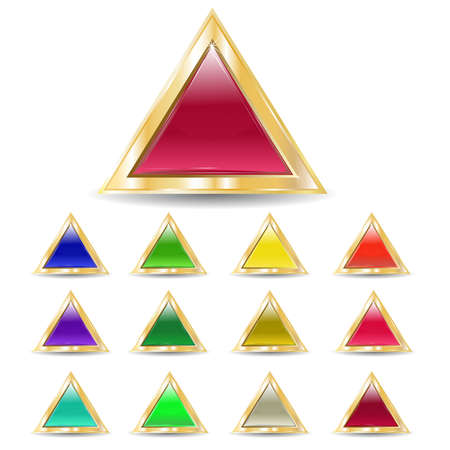 several brilliant varicolored triangular buttons on gold base のイラスト素材