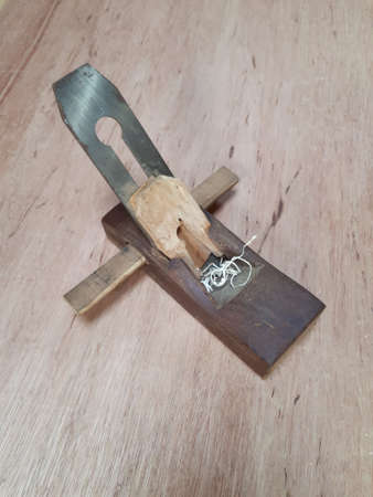 wood plane and wood chipsの写真素材
