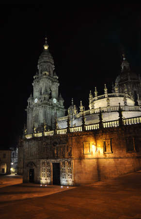 Night view of SantiagoÂ´s Cathedralの写真素材