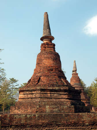 Two ancient pagoda in Wat Phra Kaeo, Thailandの写真素材