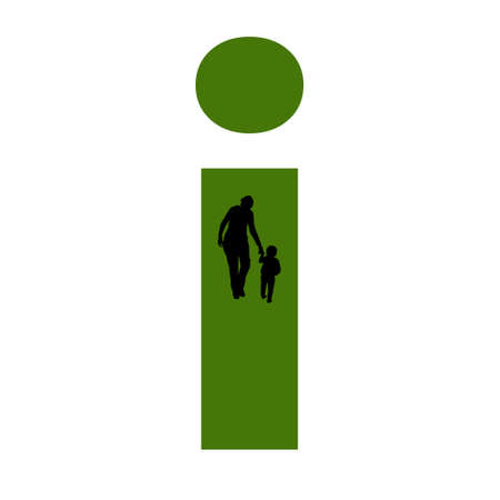 letter i of the alphabet made with silhouette of a mother and child walking, in green and blackの写真素材