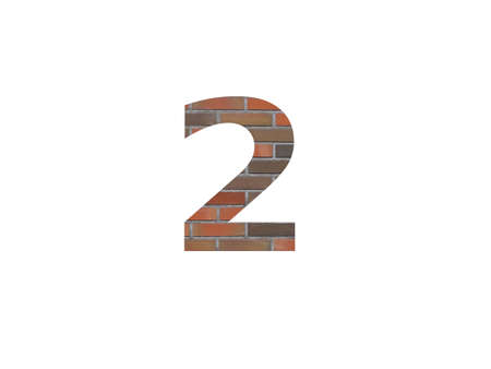 number 2 of the alphabet made with wall of bricks, in brown, orange, red gray and isolated on a...