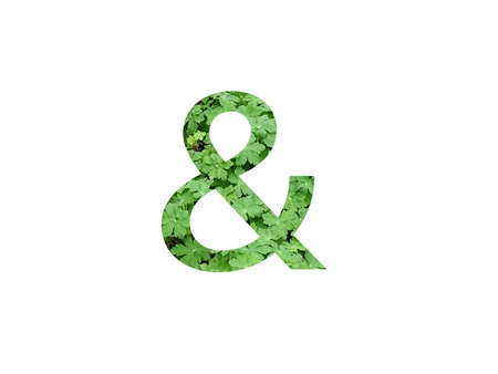 and sign of the alphabet made with green leaf of geranium plant, isolated on a white background