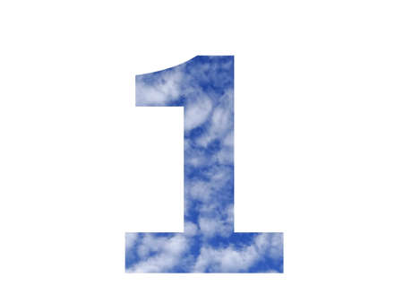 number 1 of the alphabet made with a blue sky and white clouds, isolated on a white background