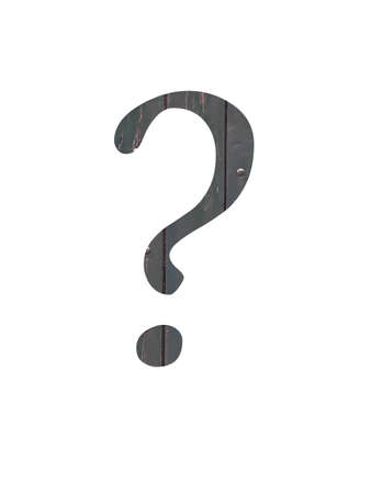 question mark of the alphabet made with old green wood, isolated on a white backgroundの写真素材