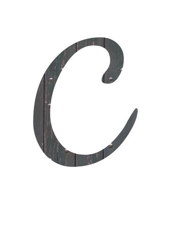Letter C of the alphabet made with old green wood, isolated on a white backgroundの写真素材