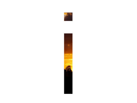 letter I of the alphabet made with a setting sun, with the colors black, yellow, orange, dark blue and pink. isolated on a white backgroundの写真素材