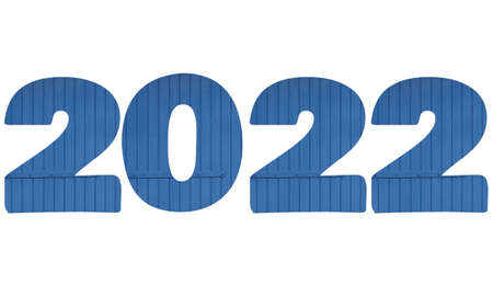 2022 text for the new year, text with numbers made from old blue wood, isolated on a white backgroundの写真素材