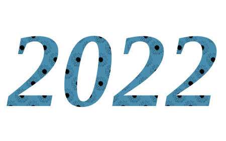 2022 new year! numbers made with beautiful seamless sunflower pattern With a blue background,...