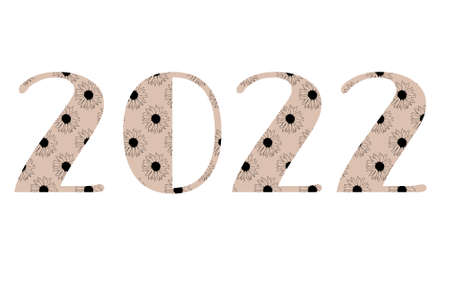 2022 new year! numbers made with beautiful seamless sunflower pattern, with a beige background,...