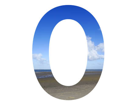 Letter O of the alphabet made with beach, sea and blue sky, north sea, Netherlands, isolated on white backgroundの写真素材