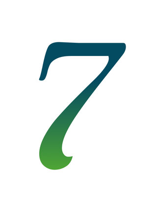 Number 7 of the alphabet made with green and blue gradient. Isolated on a white background