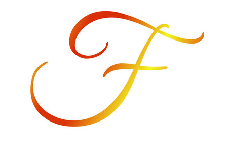 Letter F of the alphabet made with yellow and red gradient. Isolated on a white backgroundの写真素材
