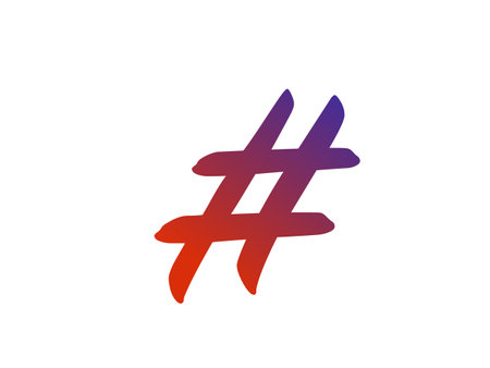 hashtag of the alphabet made with red and blue gradient, isolated on a white background
