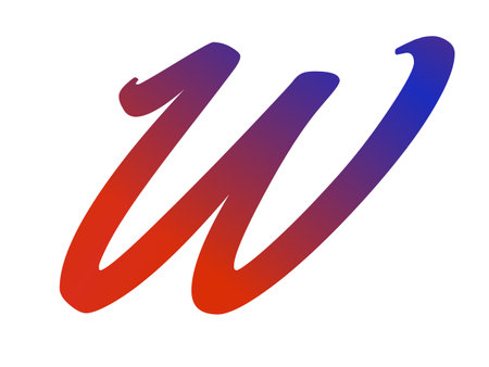 Letter W of the alphabet made with red and blue gradient, isolated on a white backgroundの写真素材