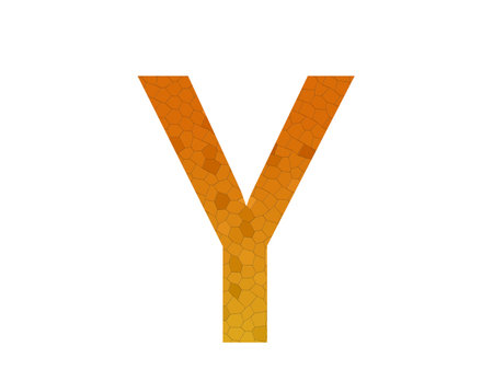 Letter Y of the alphabet made with a color gradient from yellow to orange and a pattern of hexagons mosaic, isolated on a white backgroundの写真素材