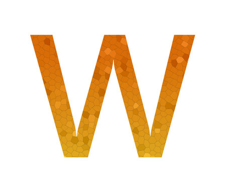 Letter W of the alphabet made with a color gradient from yellow to orange and a pattern of hexagons mosaic, isolated on a white backgroundの写真素材