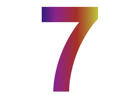 number 7 of the alphabet made with colors of the rainbow, with pink, blue, red, yellow, green isolated with a white backgroundの写真素材