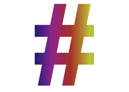 hashtag of the alphabet made with colors of the rainbow, with pink, blue, red, yellow, green isolated with a white backgroundの写真素材