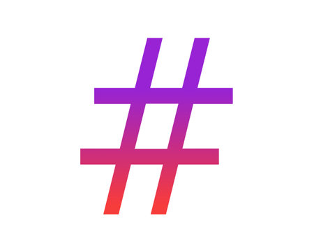 hashtag of the alphabet made with color gradient from purple to red, isolated on a white background
