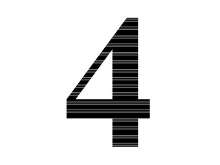 number 4 of the alphabet made with black and white stripes, isolated on a white background