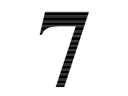 number 7 of the alphabet made with black and white stripes, isolated on a white backgroundの写真素材