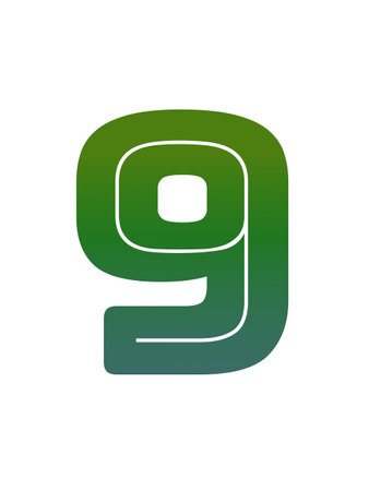 number 9 of the alphabet made with green gradient, isolated on a white background