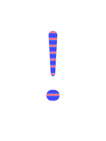 exclamation mark of the alphabet made with blue and pink stripes, isolated on a white backgroundの写真素材