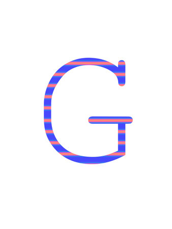 letter G of the alphabet made with blue and pink stripes, isolated on a white backgroundの写真素材