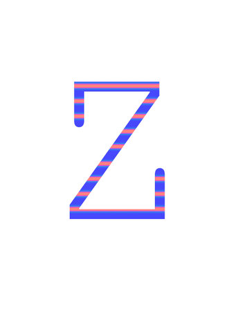 letter Z of the alphabet made with blue and pink stripes, isolated on a white backgroundの写真素材