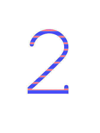 Number 2 of the alphabet made with blue and pink stripes, isolated on a white backgroundの写真素材