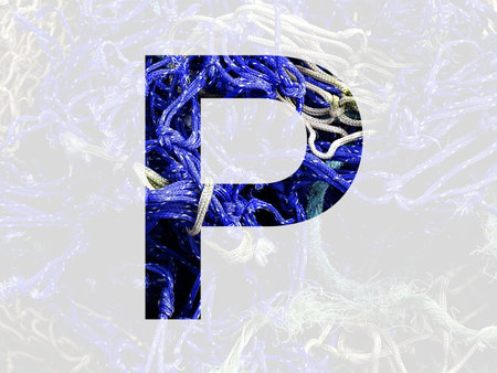 letter P of the alphabet made with blue and white rope, isolated with a transparent backgroundの写真素材