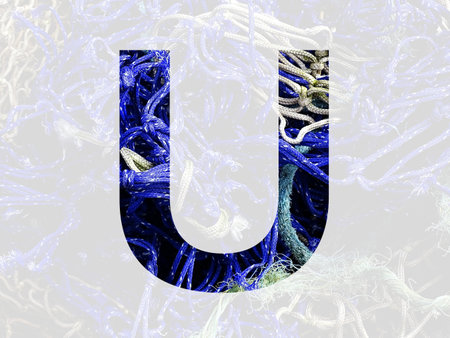 letter U of the alphabet made with blue and white rope, isolated with a transparent backgroundの写真素材