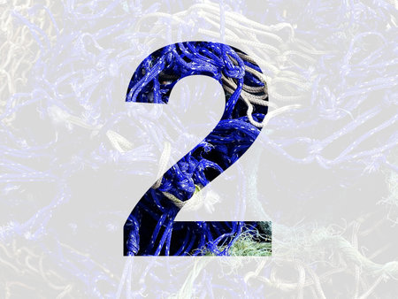 number 2 of the alphabet made with blue and white rope, isolated with a transparent background