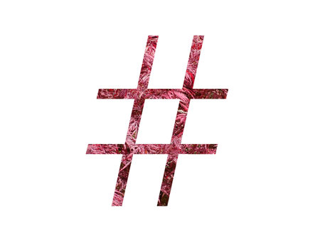 hashtag of the alphabet made with red leaves, isolated on a white backgroundの写真素材